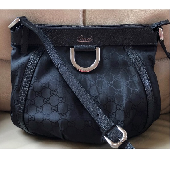 Gucci Handbags - Authentic Gucci Abbey D Ring Black GG Monogram Nylon Leather Bag with COA
